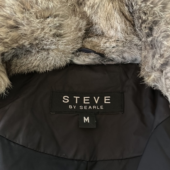 Steve by Searle Black Down & Genuine Fur Collar Quilted Puffer Jacket Coat  - M - Picture 13 of 16